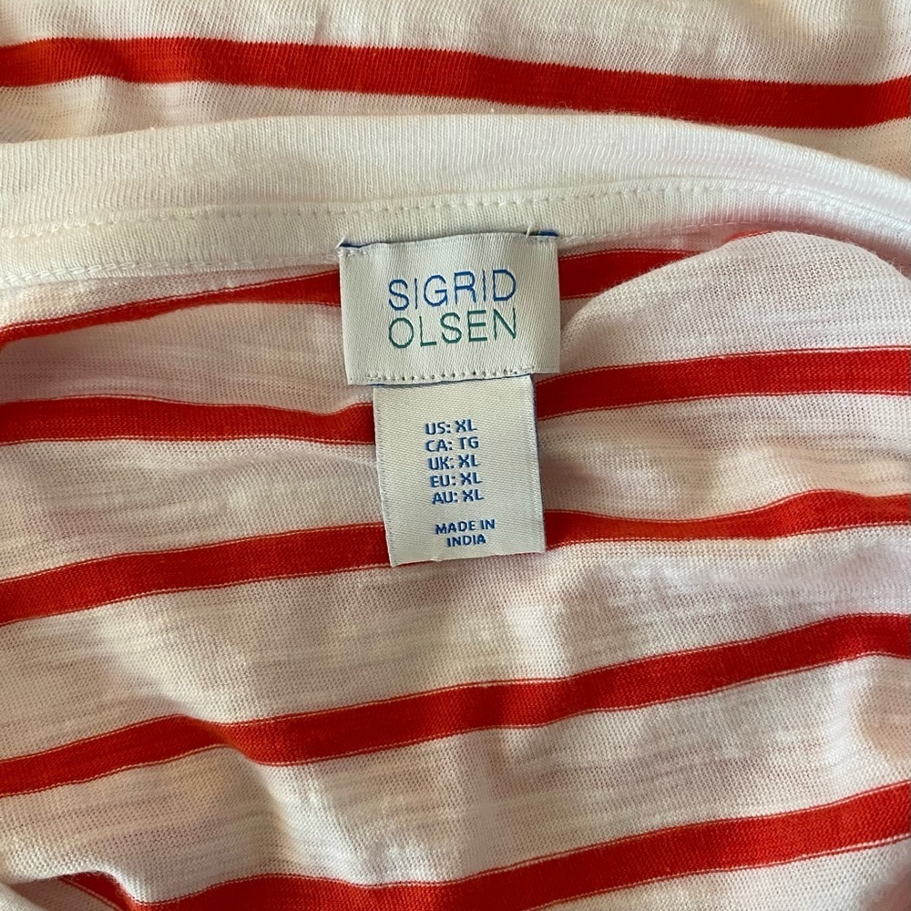 Sigrid Olsen White and Pink Boxy Short Sleeve Tee - Picture 6 of 8